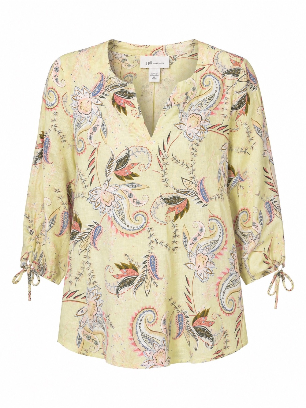 J. Jill Love Linen Paisley Floral Quarter Sleeve Flowy Top size XSP